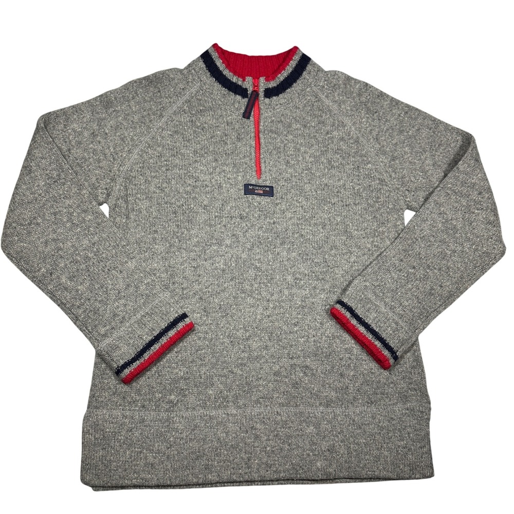 VTG 90s McGregor Mens Quarter Zip Sweater Gray Red Navy Blue Striped Pullover L
